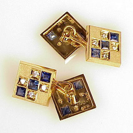 Art Deco 14K Gold Diamond Sapphire Cufflinks