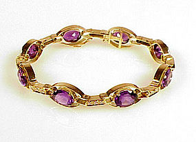 Retro 14K Yellow Gold Amethyst & Diamond Bracelet