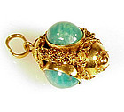 18K Gold & Amazonite Etruscan Revival Fob Charm