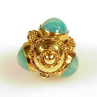 18K Gold &amp; Amazonite Etruscan Revival Fob Charm