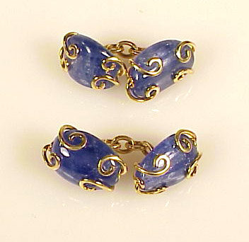 Seaman Schepps 18K Gold Blue Sapphire Pebble Cufflinks