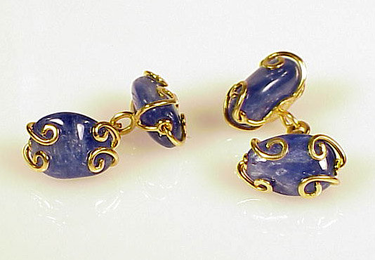 Seaman Schepps 18K Gold Blue Sapphire Pebble Cufflinks