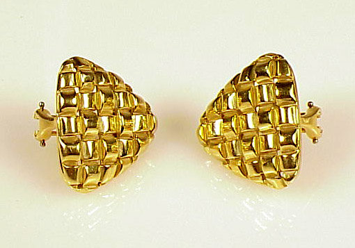 Signed Gucci 18K Yellow Gold Basketweave Earrings