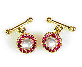 Austrian Art Deco 18K Gold Ruby & Moonstone Cufflinks