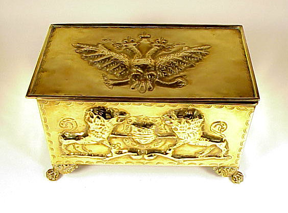 Imperial Russian &amp; English Embossed Brass Humidor