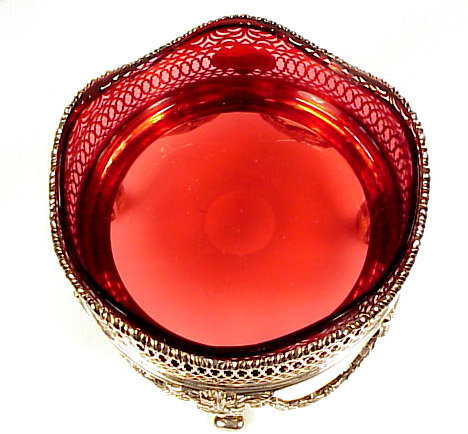 Georgian Sterling Silver Ruby Glass Wine Bottle Coaster