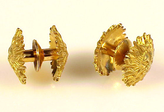 Art Deco French 18K Gold Lion’s Head Sunburst Cufflinks