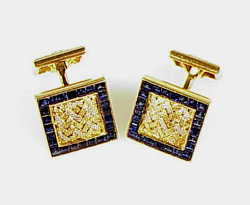 French 18K Yellow &amp; White Gold &amp; Sapphire Cufflinks