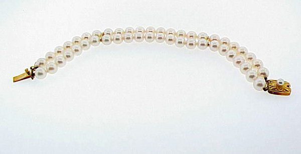 Mikimoto Double-Strand Pearl Bracelet 18K Gold Clasp