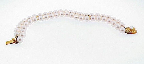 Mikimoto Double-Strand Pearl Bracelet 18K Gold Clasp