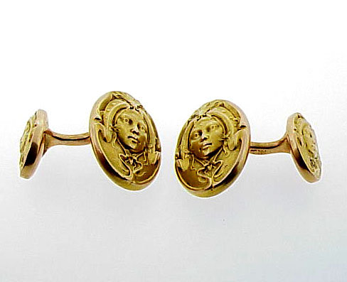 Krementz 14K Gold Art Nouveau Double Maiden Cufflinks