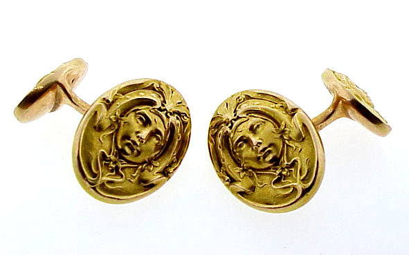 Krementz 14K Gold Art Nouveau Double Maiden Cufflinks