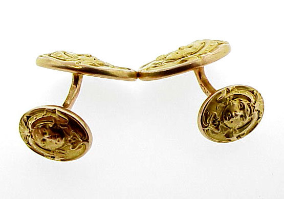Krementz 14K Gold Art Nouveau Double Maiden Cufflinks