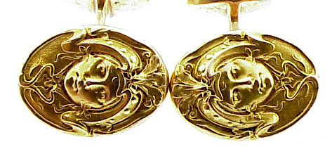 Krementz 14K Gold Art Nouveau Double Maiden Cufflinks