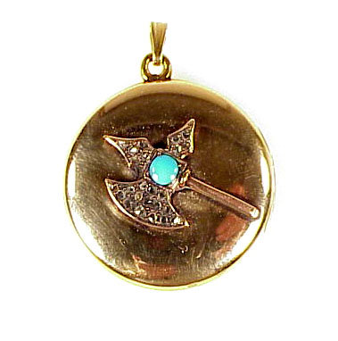 Victorian 14K Gold Diamond Scottish Halberd Locket