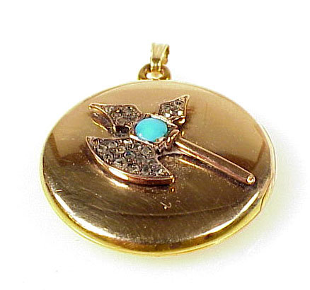 Victorian 14K Gold Diamond Scottish Halberd Locket