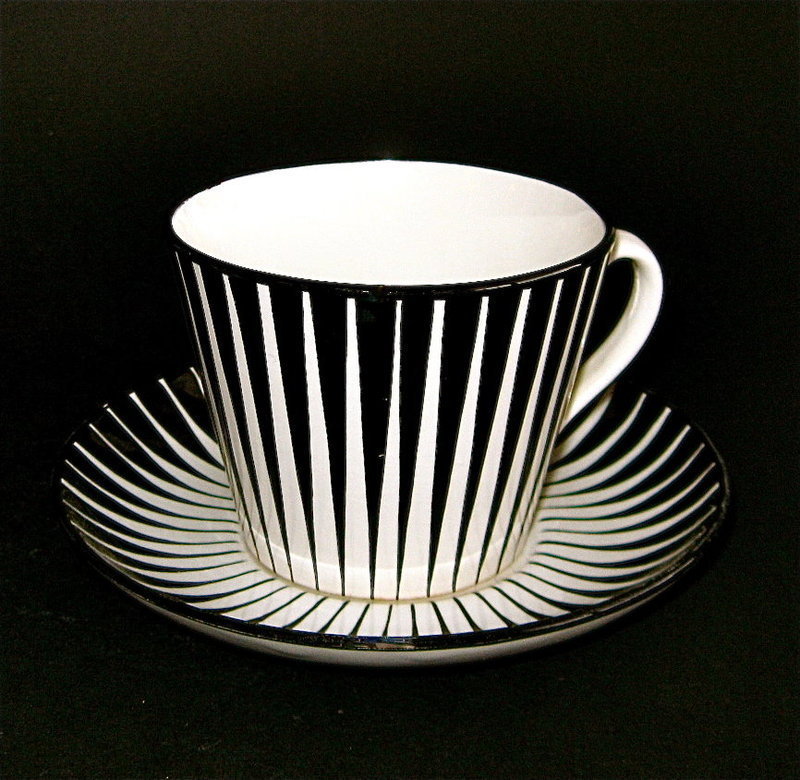SET OF SIX ZEBRA COFFEE CUPS AND SAUCERS