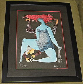 HAND COLORED LITHOGRAPH BY STIG LINDBERG