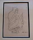 Original drawing by Wilhelm KÅGE of mermaid for Argenta