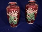 Lovely Pair Japanese read chrysanthemum cloisonné vase