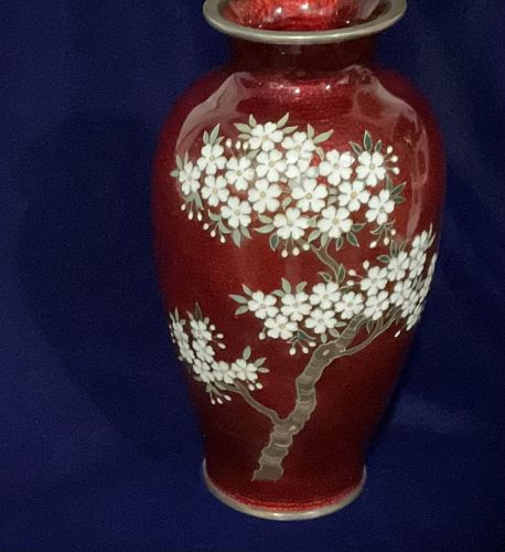 Japanese enamel cherry blossom cloisonné enamel vase