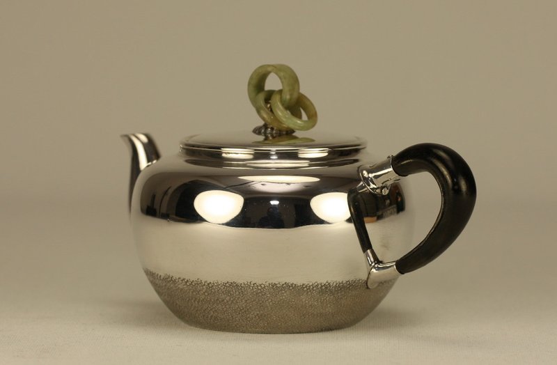 Japanese Silver Teapot w JADE Rings