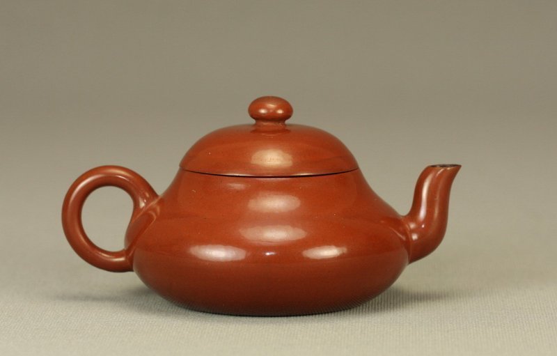 CHINESE YIXING TEAPOT PEAR SHAPED w CALLIGRAPHY MARKED