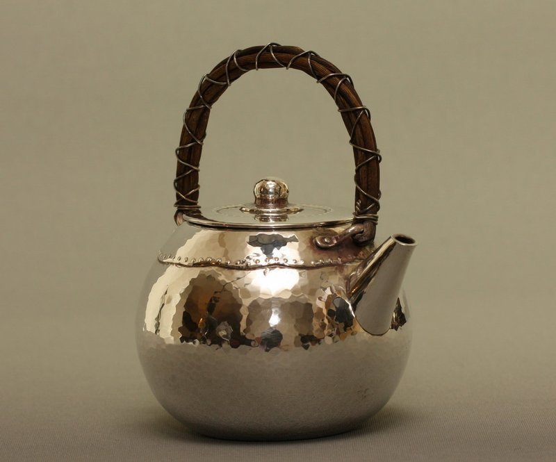 Japanese Sterling Silver Teapot w Rattan Handle