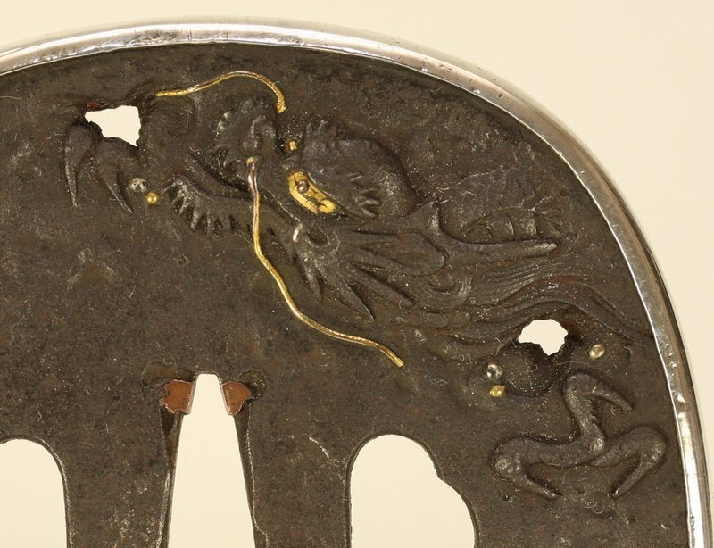 Japanese Edo Tsuba w Flying Dragon