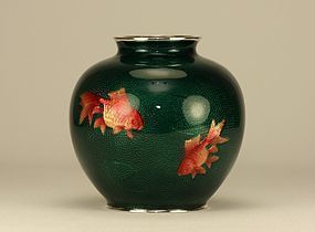 Japanese Cloisonne Vase Marked SATO w Gold Fishes
