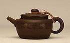 Chinese Scholar Yixing Pottery Teapot Marked & Signed