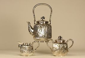 Japanese Silver Tea Set Signed MUSASHIYA YOKOHAMA