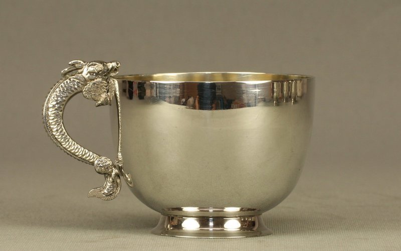 Chinese Six Silver Dragon Teacups Stamped &amp; Marked