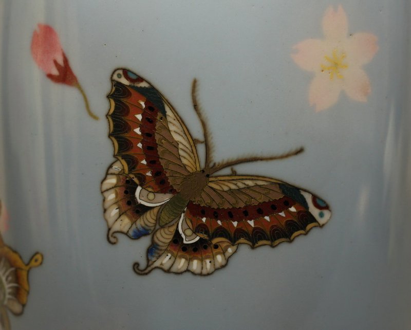 Japanese Cloisonne Vase w Butterflies &amp; Cherry Blossoms