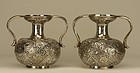 Japanese Silver Pair Vase Mille-fleur Thousand Flowers