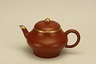 Chinese Yixing Teapot MENGCHEN w Gold Mounted & Signed