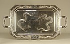Chinese Silver DRAGONS Tea Tray Signed TUCKCHANG