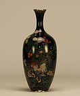 Japanese Cloisonne Enamel Vase w Rooster & Hen c19th