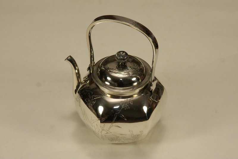 Chinese Silver Teapot Hexagon Shaped &amp; Signed