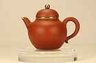 Chinese Yixing Teapot w Gold Mounted & Signed