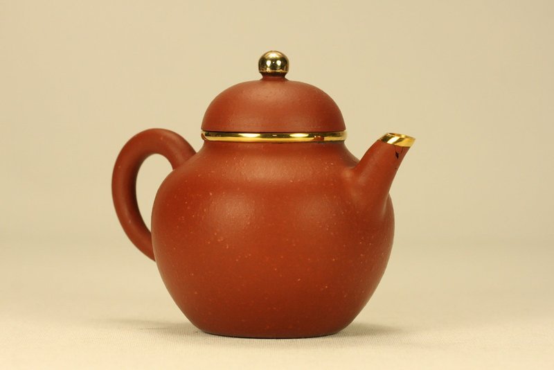 Chinese Yixing Teapot w Gold Mounted &amp; Signed