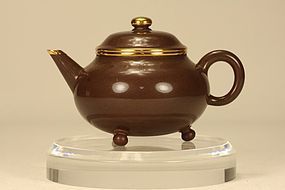 Beautiful Chinese Yixing Teapot Gold Mounted & Signed