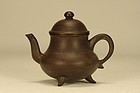 Chinese Yixing Teapot w Tri-Leg Stand & Signed