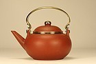 Chinese Yixing Teapot GONJU w Brass Mounted & Signed