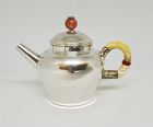 Chinese Silver Teapot w Gem Agate Stone