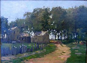 Impressionist Farm House on Water Front: Paul Cornoyer