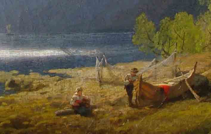 Mountain Lake: Boat and Figures: Hermann Herzog