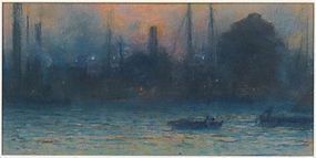 NYC Hudson River Waterfront at Dusk: Eliot Candee Clark