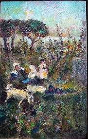 Impressionist Landscape with Children by Fausto Zonaro