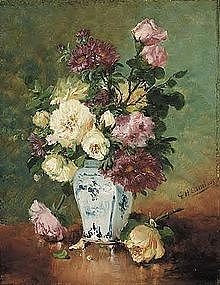 Floral Still Life in Vase by Eugene Henri Cauchois